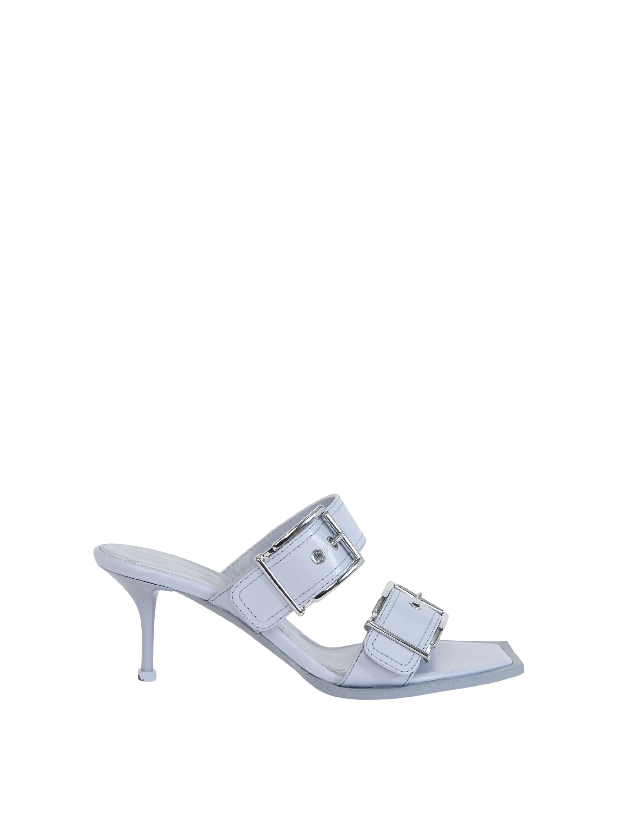 Sandales à talons avec double boucle 75 en cuir - Spring Blue Silver