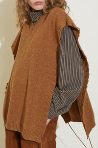 Pull Gombo sans manches à col V en laine - Beige