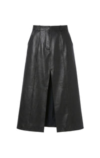 Jupe fendue en cuir - Black
