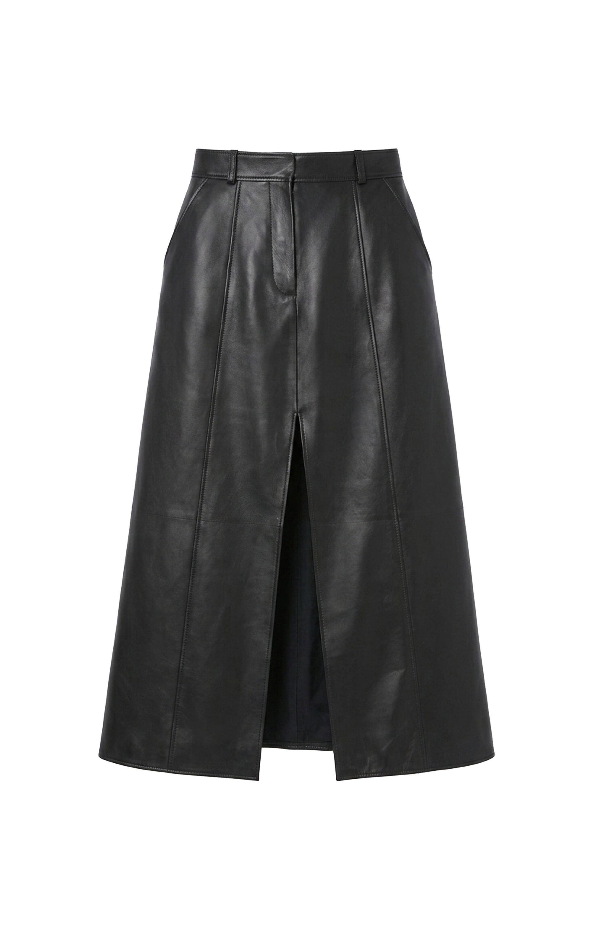 Jupe fendue en cuir - Black