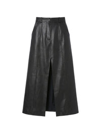 Jupe fendue en cuir - Black