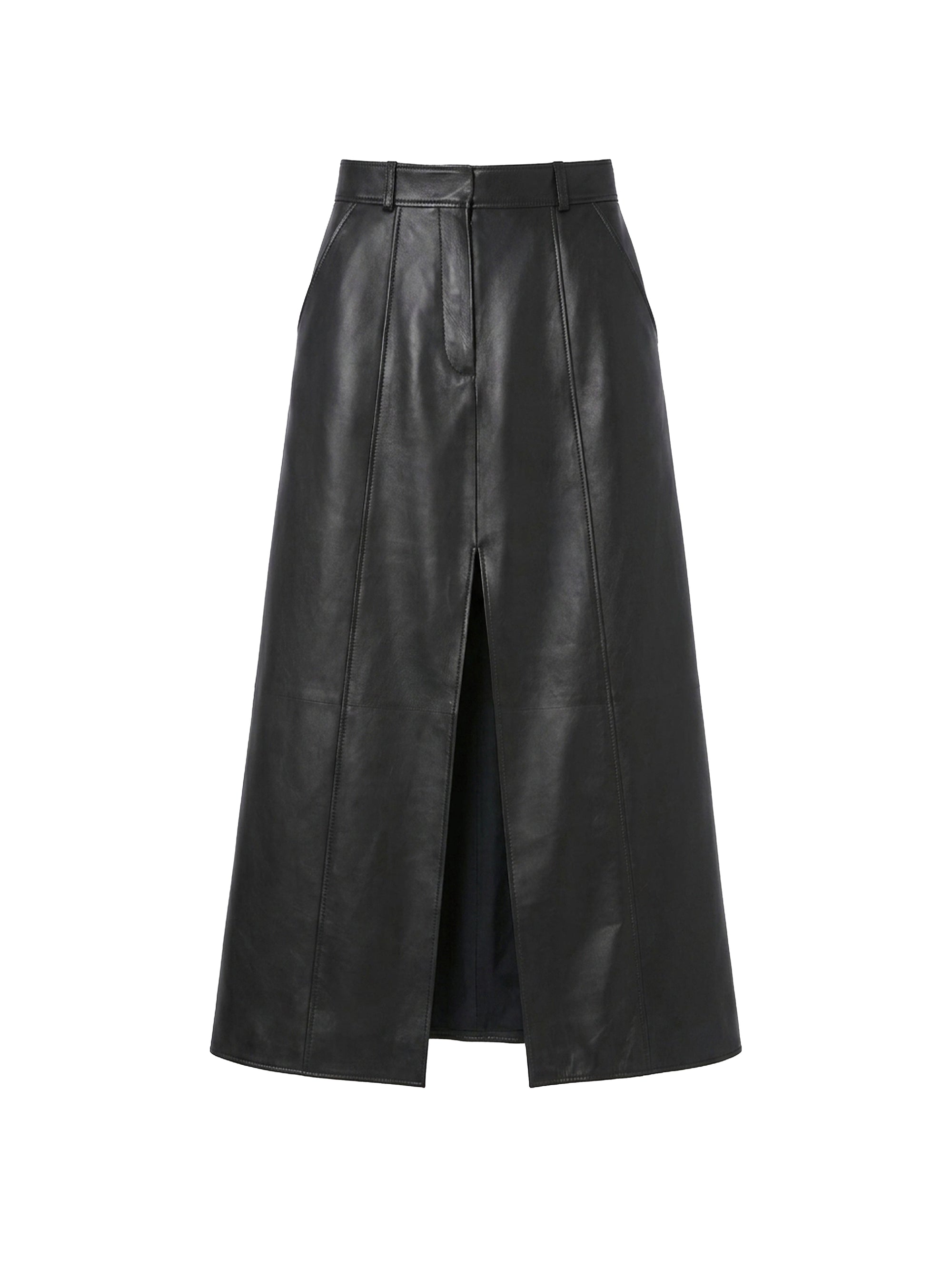 Jupe fendue en cuir - Black