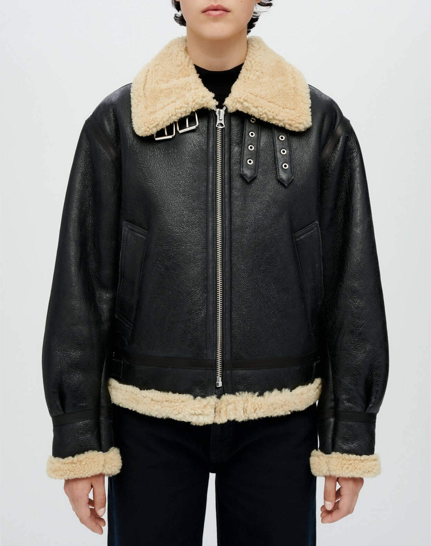 Leather aviator jacket - Black Leather