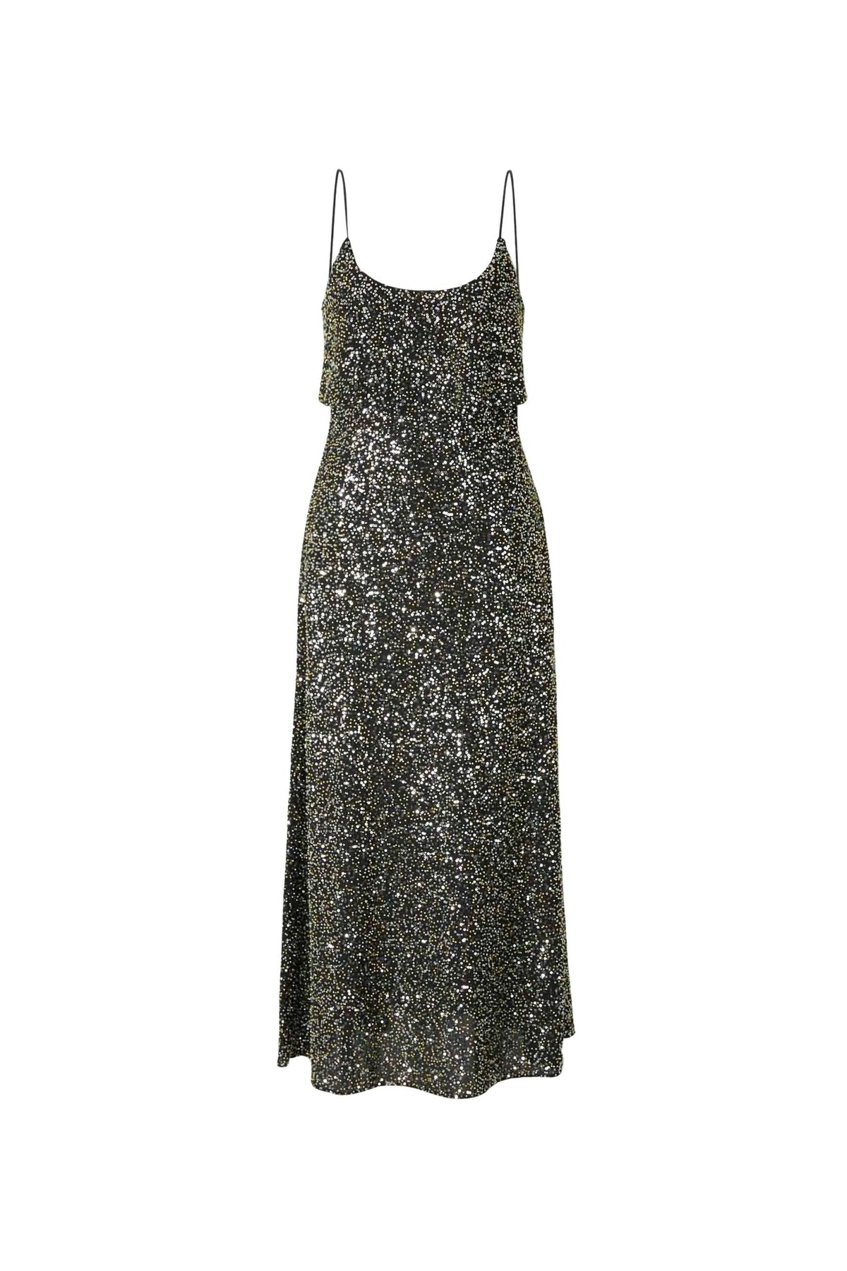 Midi dress in crepe with sequin embroidery details