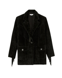Fringed leather blazer - Black