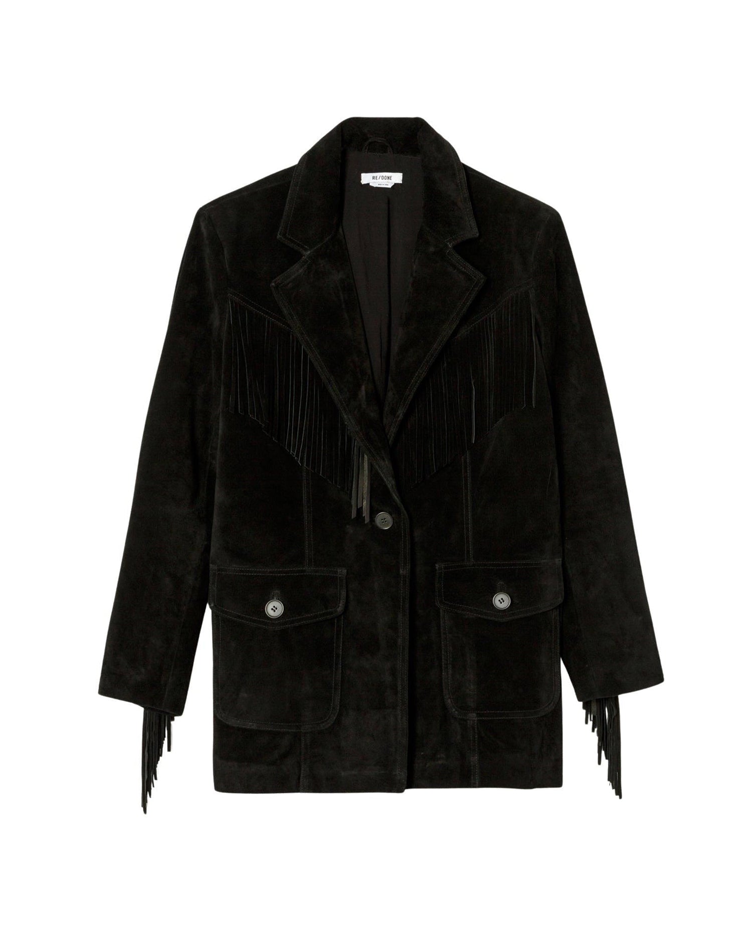 Fringed leather blazer - Black