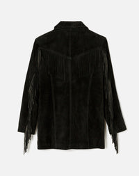 Fringed leather blazer - Black