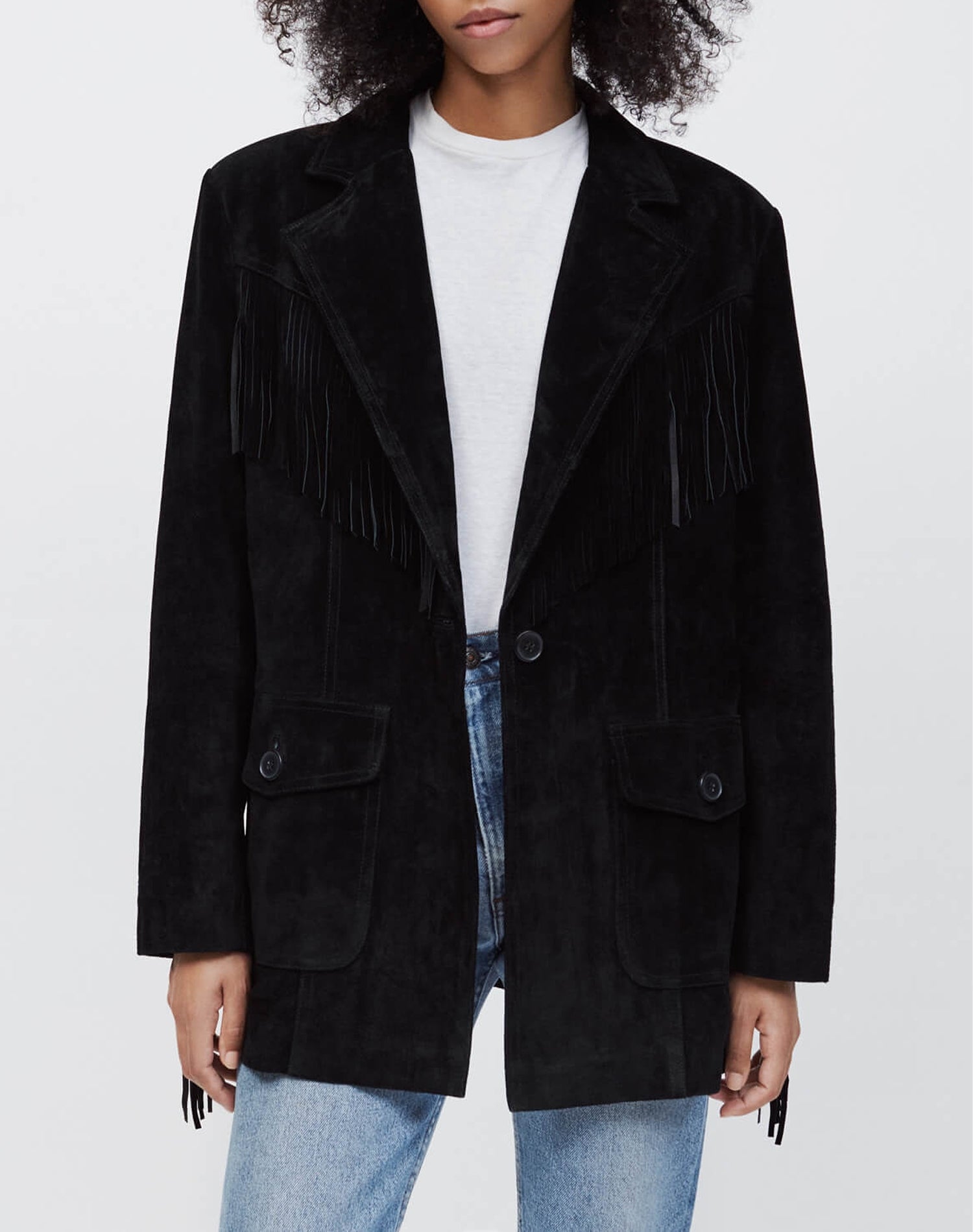 Fringed leather blazer - Black