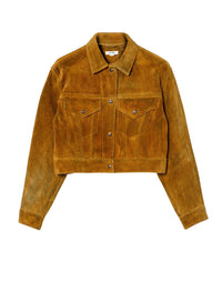 Short fringed leather jacket - Tan Suede