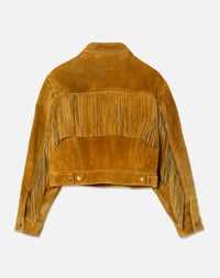 Short fringed leather jacket - Tan Suede