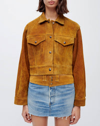 Short fringed leather jacket - Tan Suede