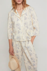 Blouse Mirliton fleurie à manches 3/4 - Blue