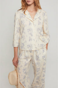 Blouse Mirliton fleurie à manches 3/4 - Blue