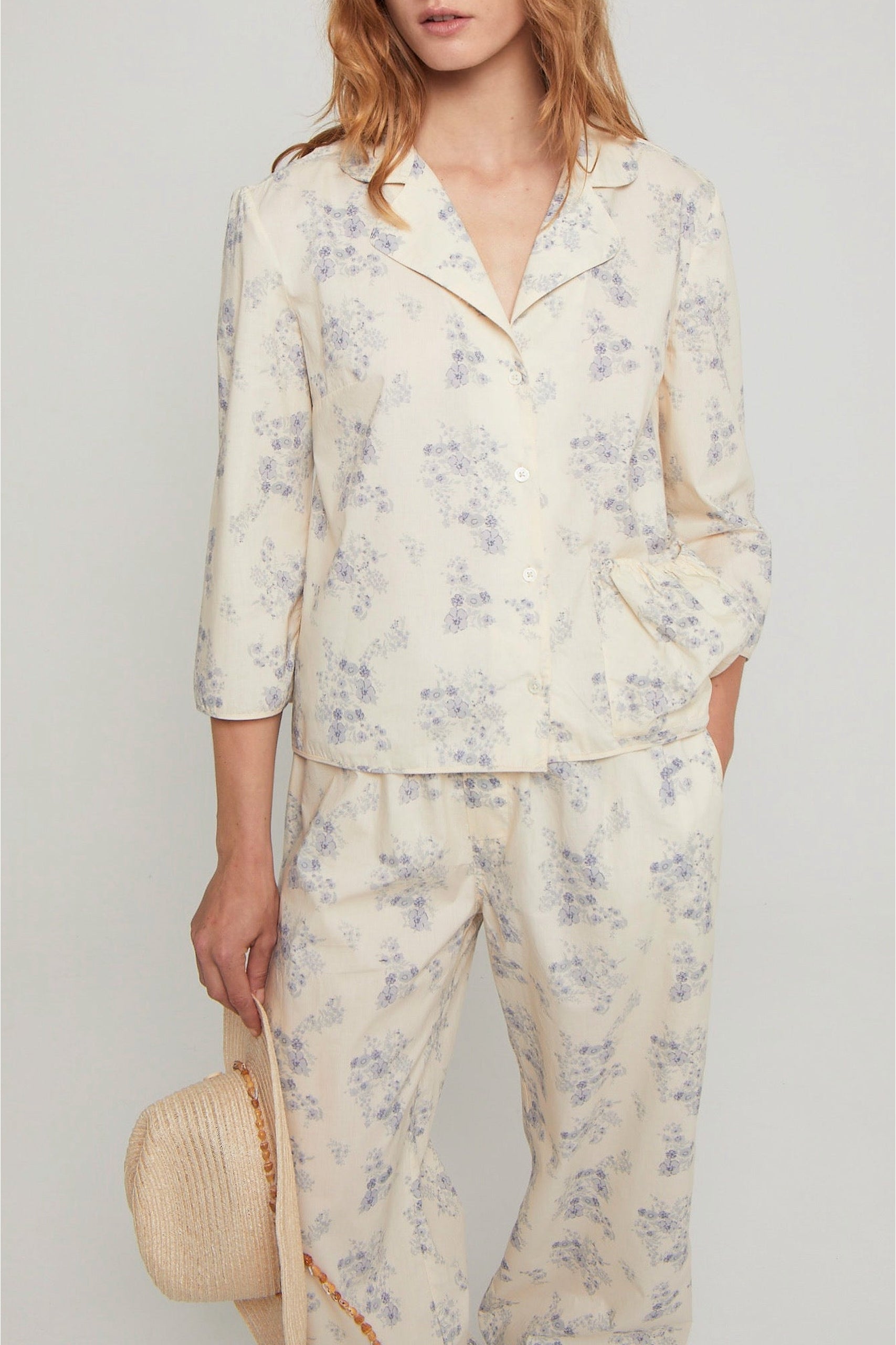 Blouse Mirliton fleurie à manches 3/4 - Blue