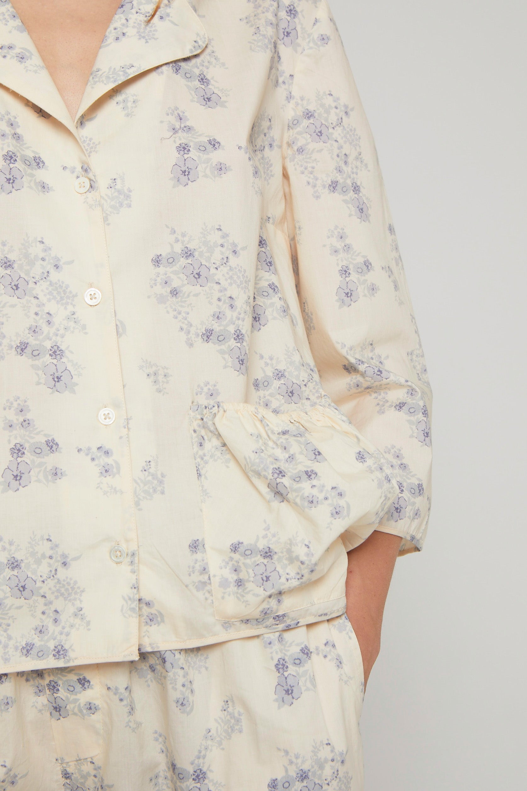 Blouse Mirliton fleurie à manches 3/4 - Blue