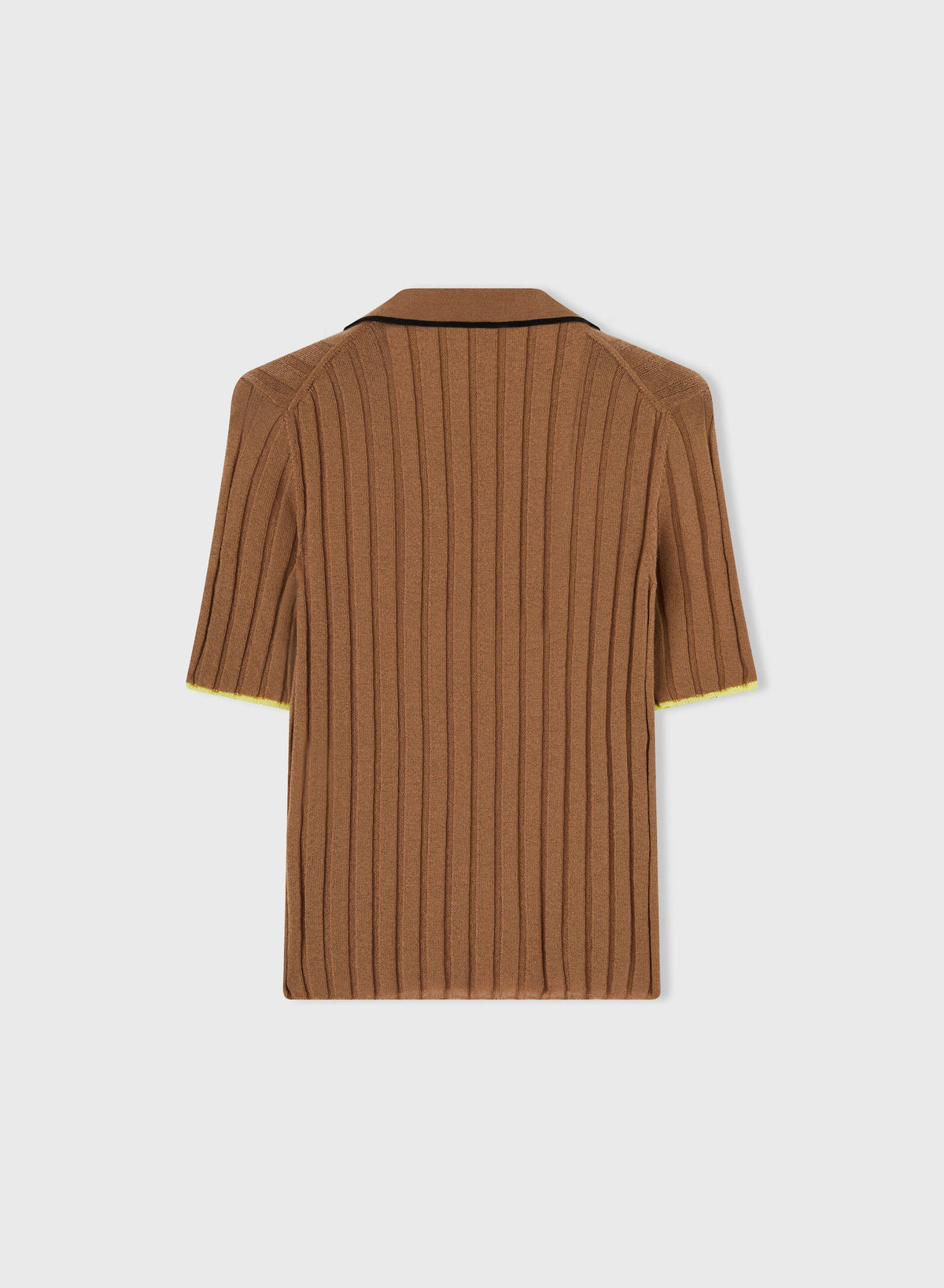 CAMEL + BLACK AND YELLOW CASHMERE RIBBED SHORT SLEEVES POLO