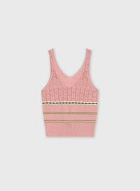 PINK ROSE, BUTTER, GREEN MIX STITCH KNIT TOP