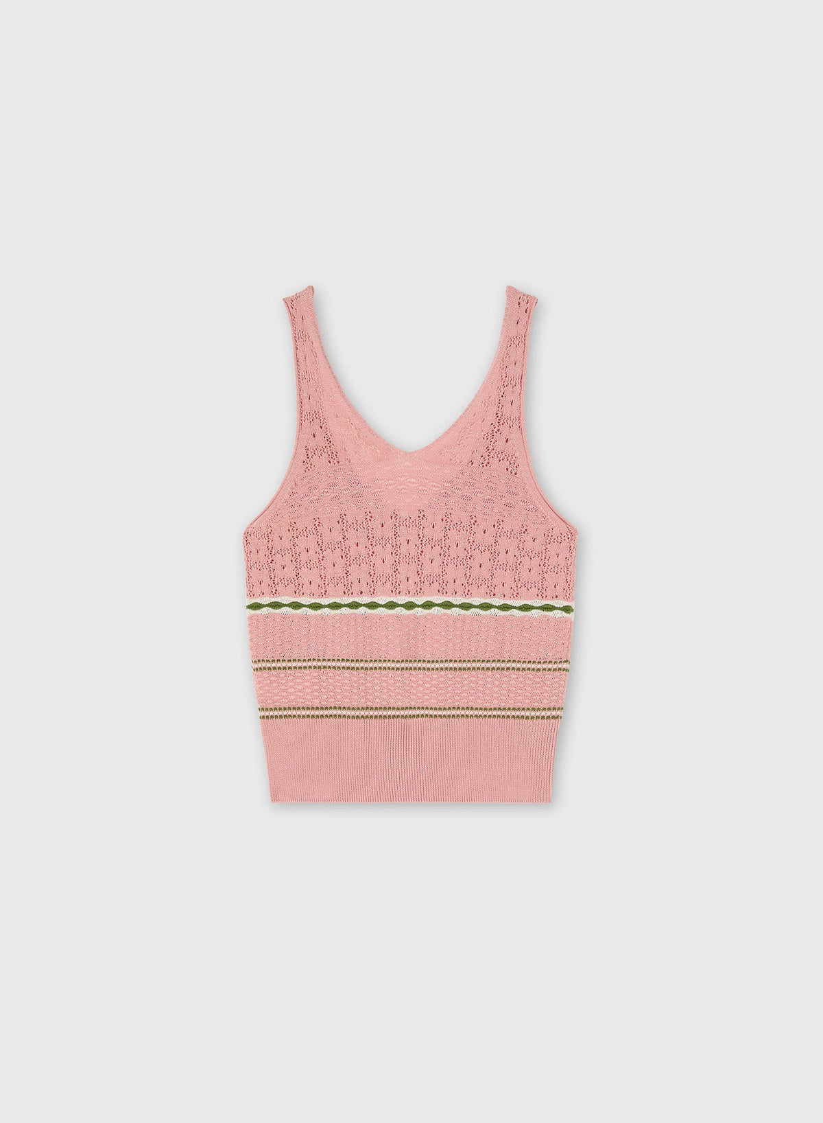 PINK ROSE, BUTTER, GREEN MIX STITCH KNIT TOP