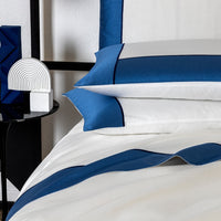 4-pc Linear cotton bed linen set - milk & nautical blue
