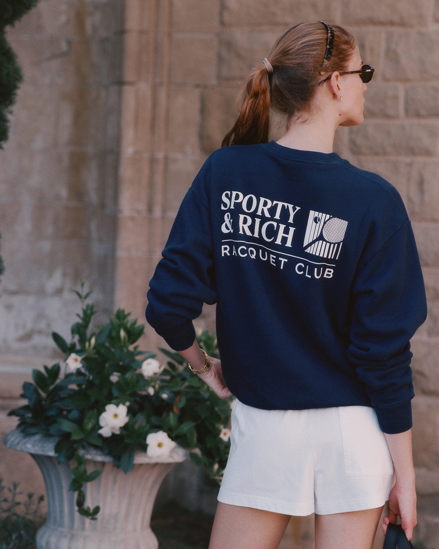Pull à col rond Promo - Bleu marine/Blanc