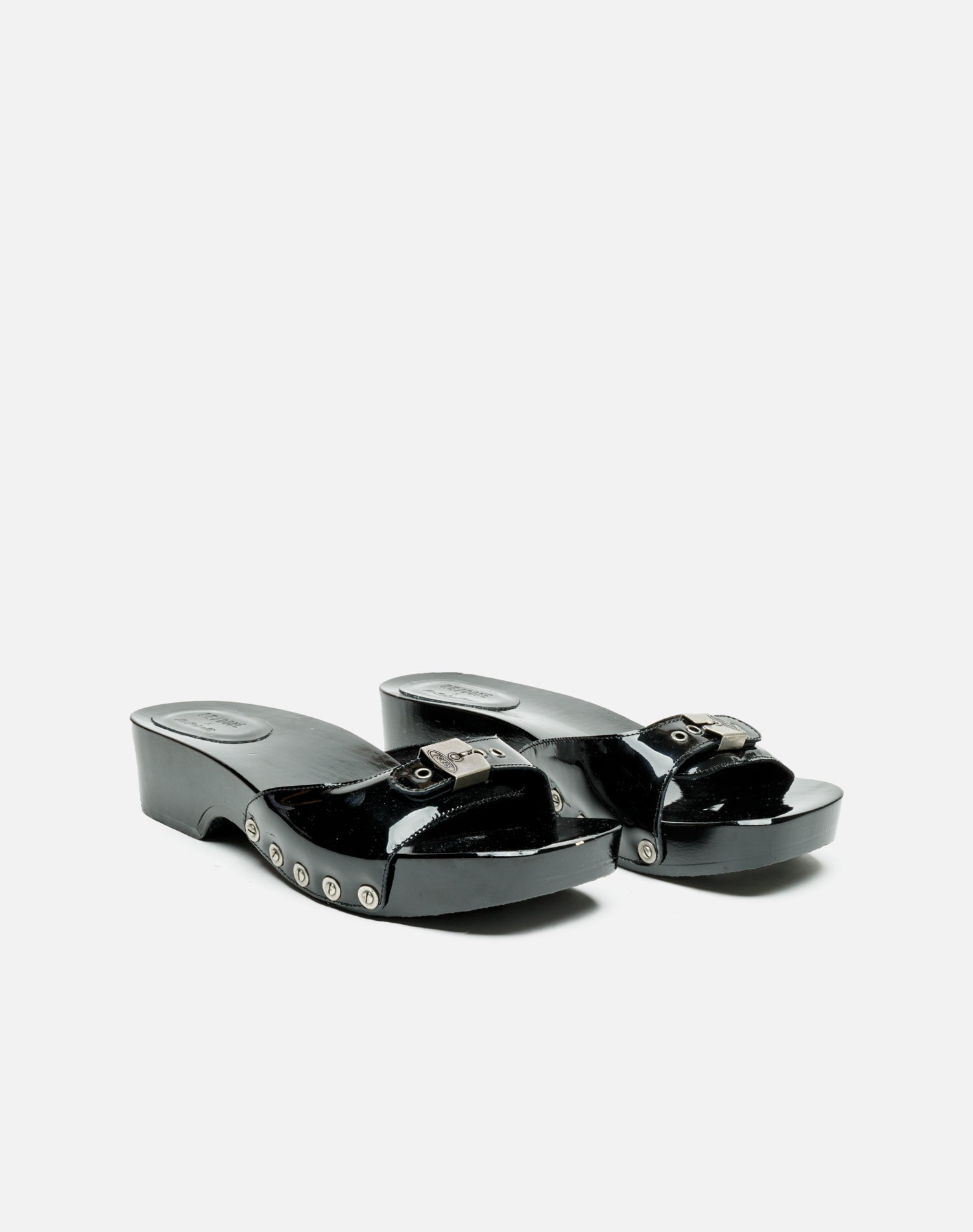 Scholl 45 clog sandals in leather - Black Patent