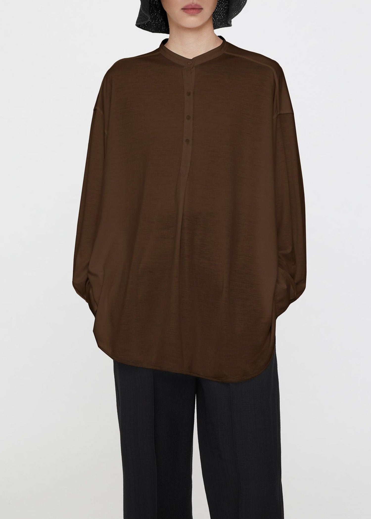 Flowing long blouse - Saddle Brown
