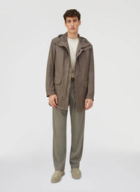 BEIGE WATER REPELLENT EMBROIDERED NATURAL FIBER PARKA