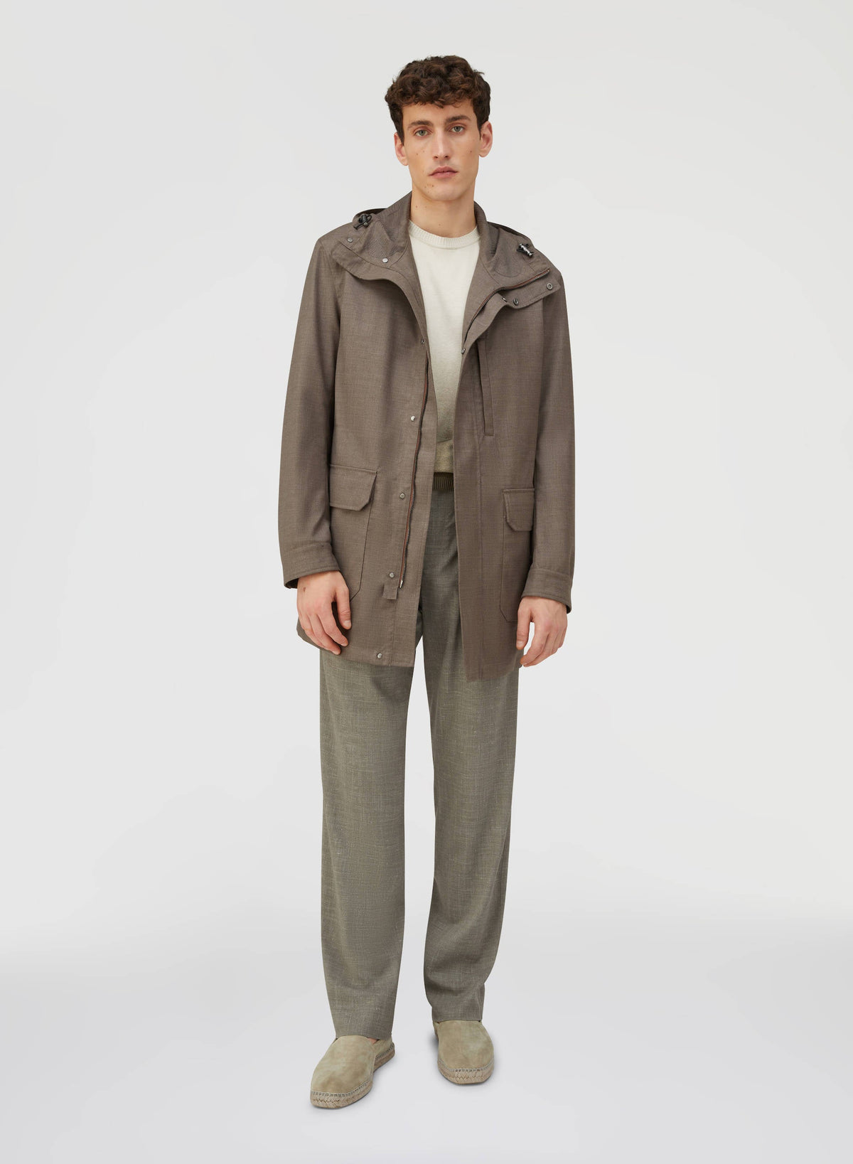 BEIGE WATER REPELLENT EMBROIDERED NATURAL FIBER PARKA