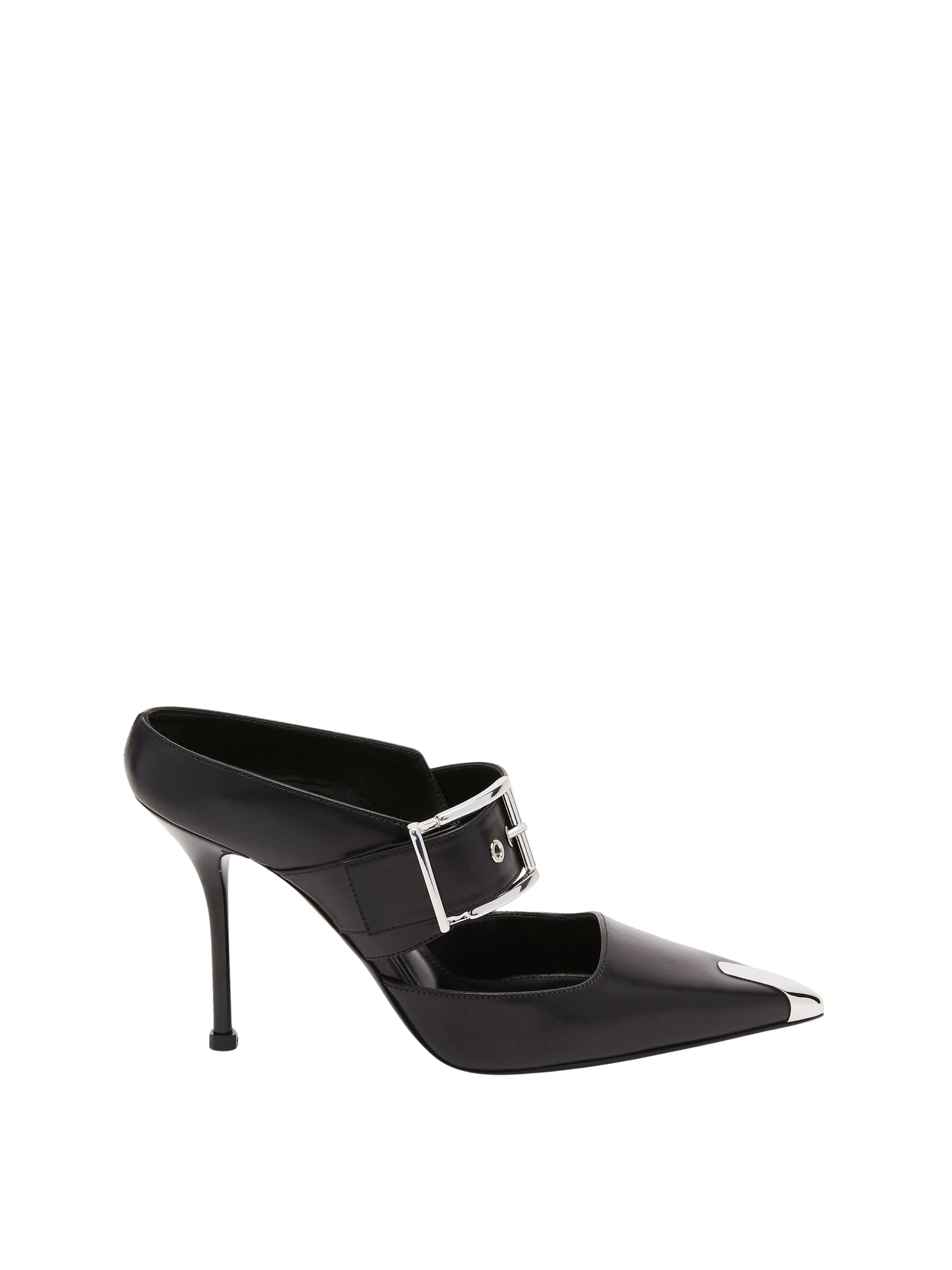 Mules Punk à boucle 120 en cuir - Black Silver