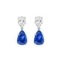 5qty NEW / Argent Rhodié Boucles d'oreilles Burmalite taille poire blanche et bleu saphir sur argent rhodié // RECO : 480€