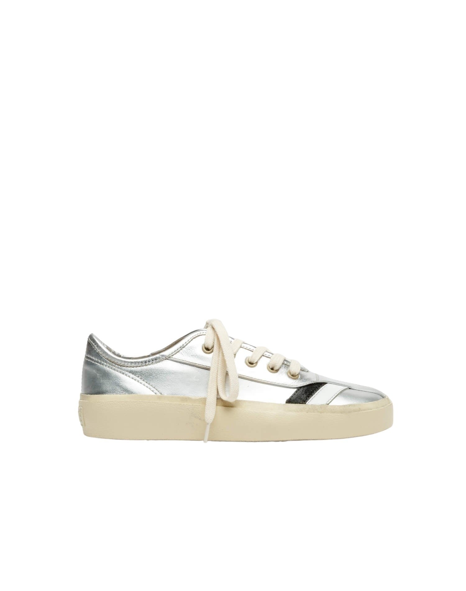 70's striped low-top leather trainers - Metallic Silver Leather