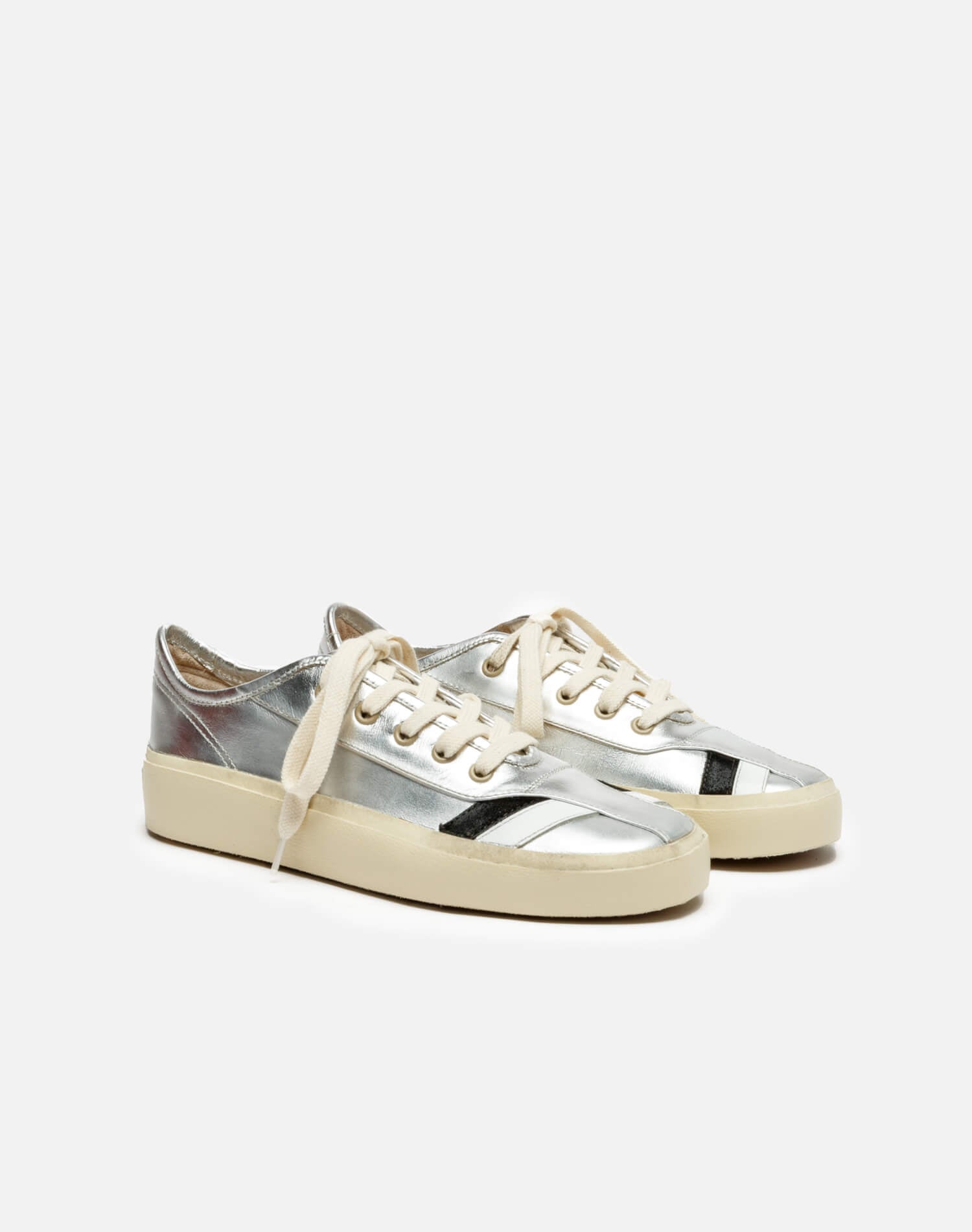70's striped low-top leather trainers - Metallic Silver Leather