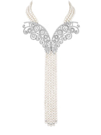 4qty DJV / QTY DISPO : 4-QTY VENDUES : 0-ST : 0% PRIX DJV : 1890€ // Argent Rhodié Collier en argent rhodié collection 90 ans serti de Burmalite™ blanche taille brillant et perle d'eau douce sur 40 cm de long /// RECO : 1836€