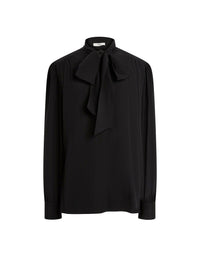 Pussy-neck blouse in silk - Black