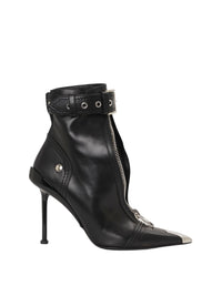 Bottines à talons avec sangle 95 en cuir - Black & Silver