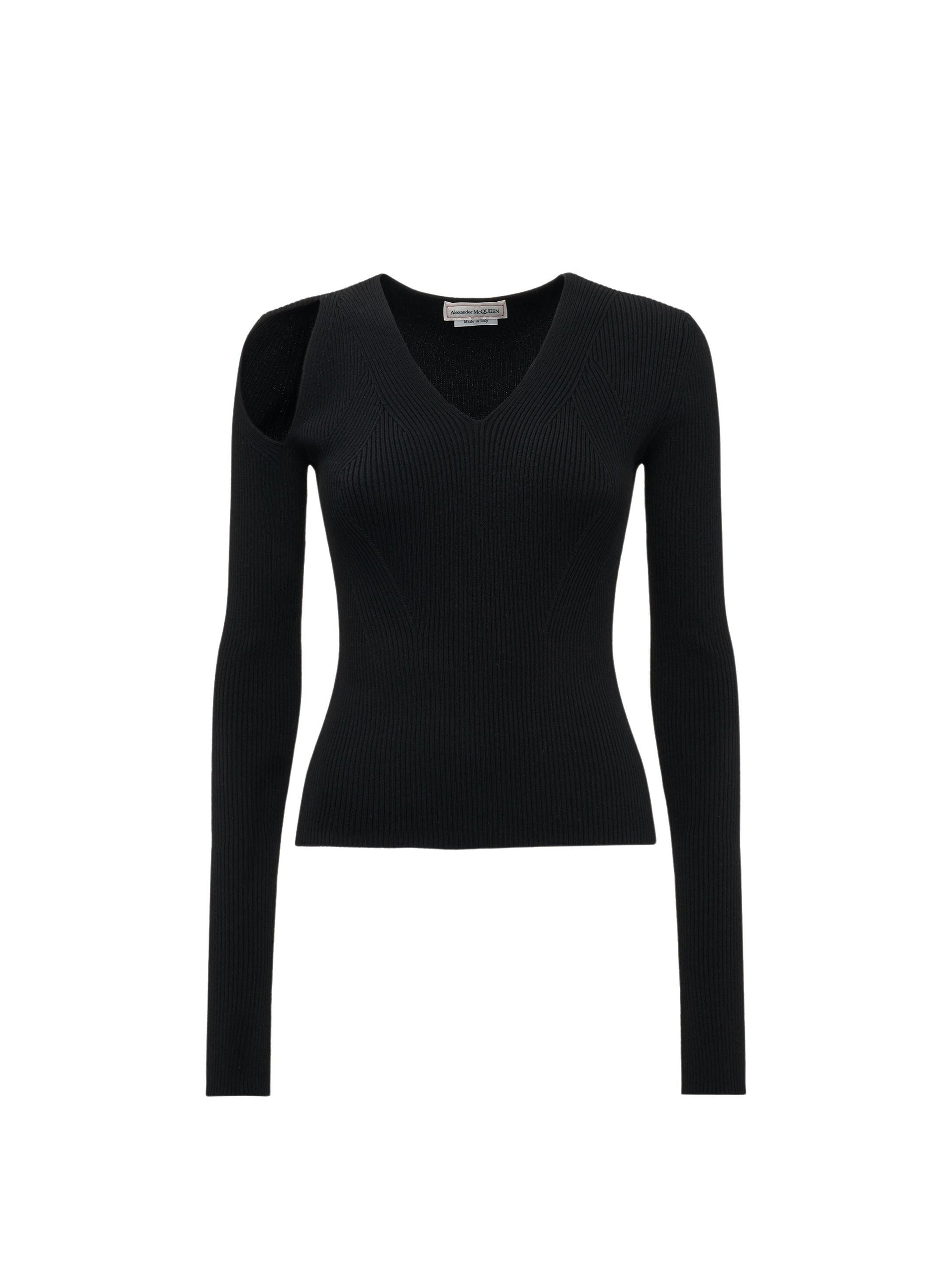 Pull à col V en laine - Black