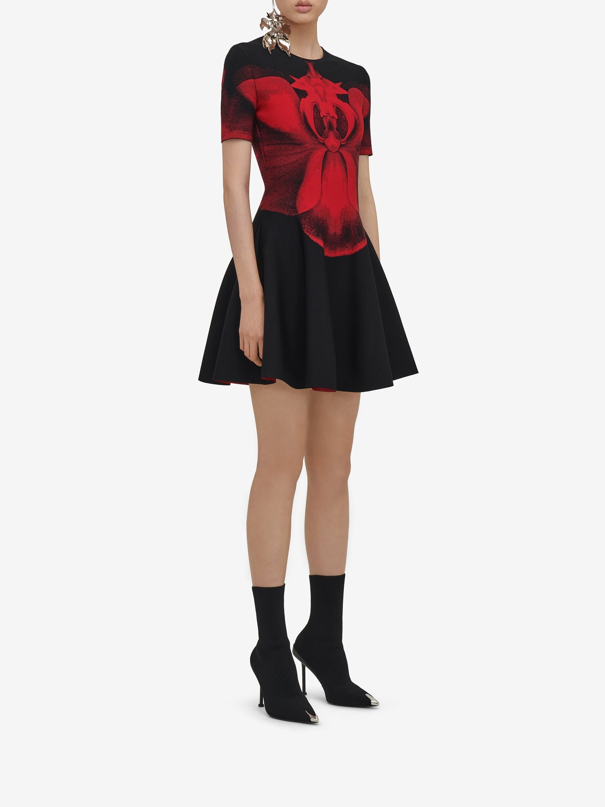 Robe courte évasée - Black Red
