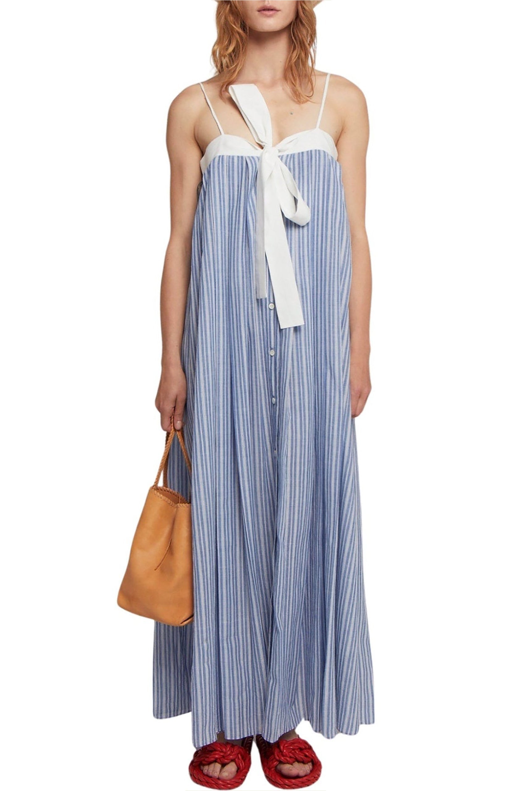 Robe Gaston rayée coupe longue à bretelles - Blue