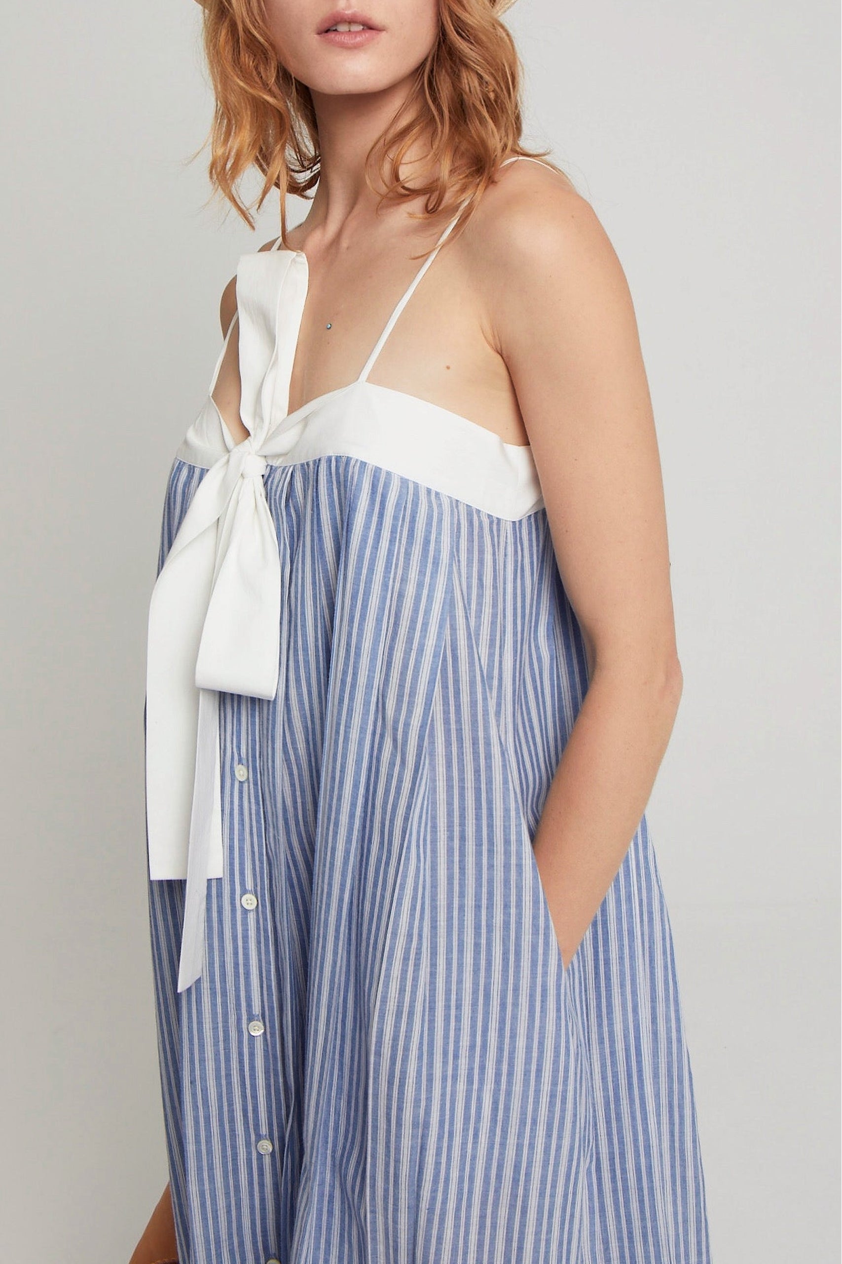 Robe Gaston rayée coupe longue à bretelles - Blue