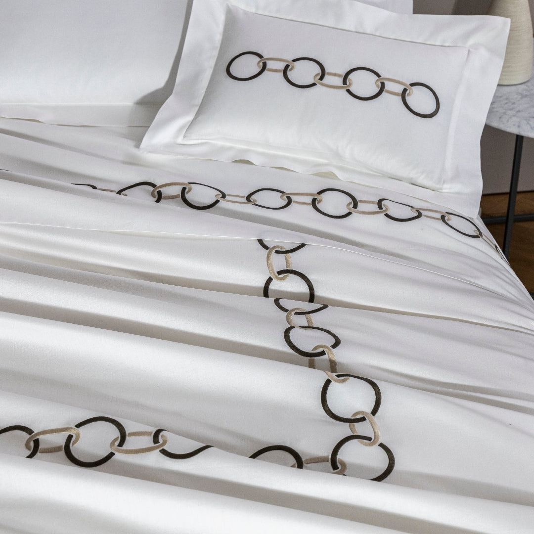 Bed linen set 4 pcs Links embroidery in cotton - Aloe & Savage beige