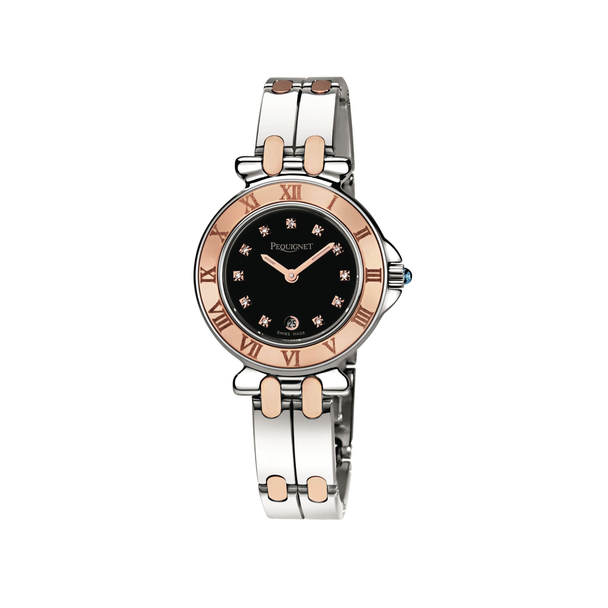 Moorea watch in steel, pink gold and diamonds 29 mm - Black