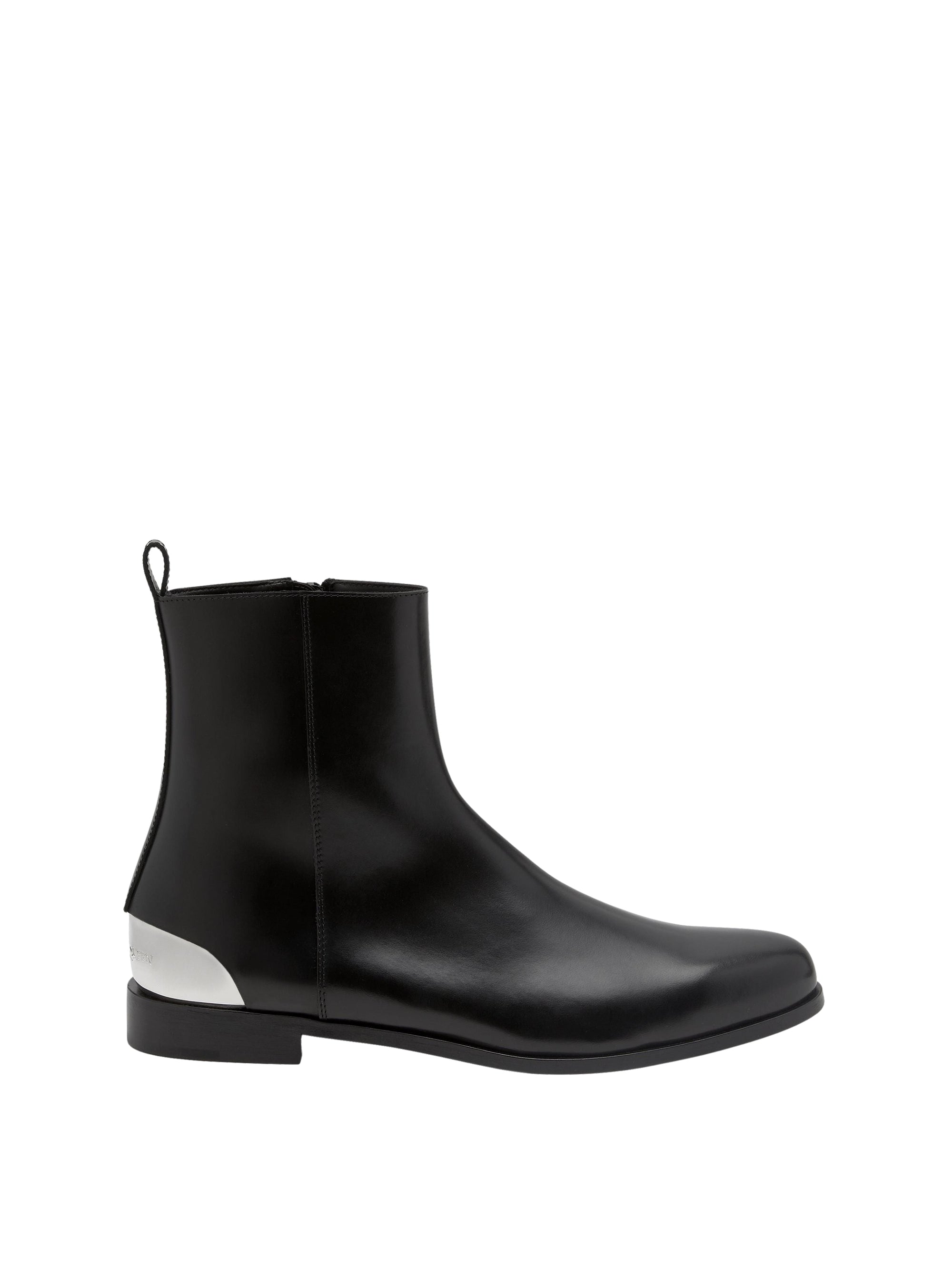 Leather ankle boots with logo - Black Silver