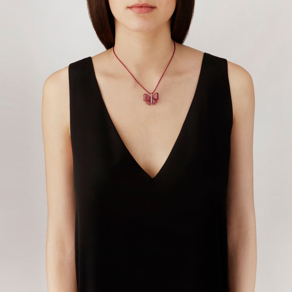 Crystal Butterfly Pendant - Fuchsia