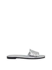 The Seal flat mules with a 50 print, in leather - Silver