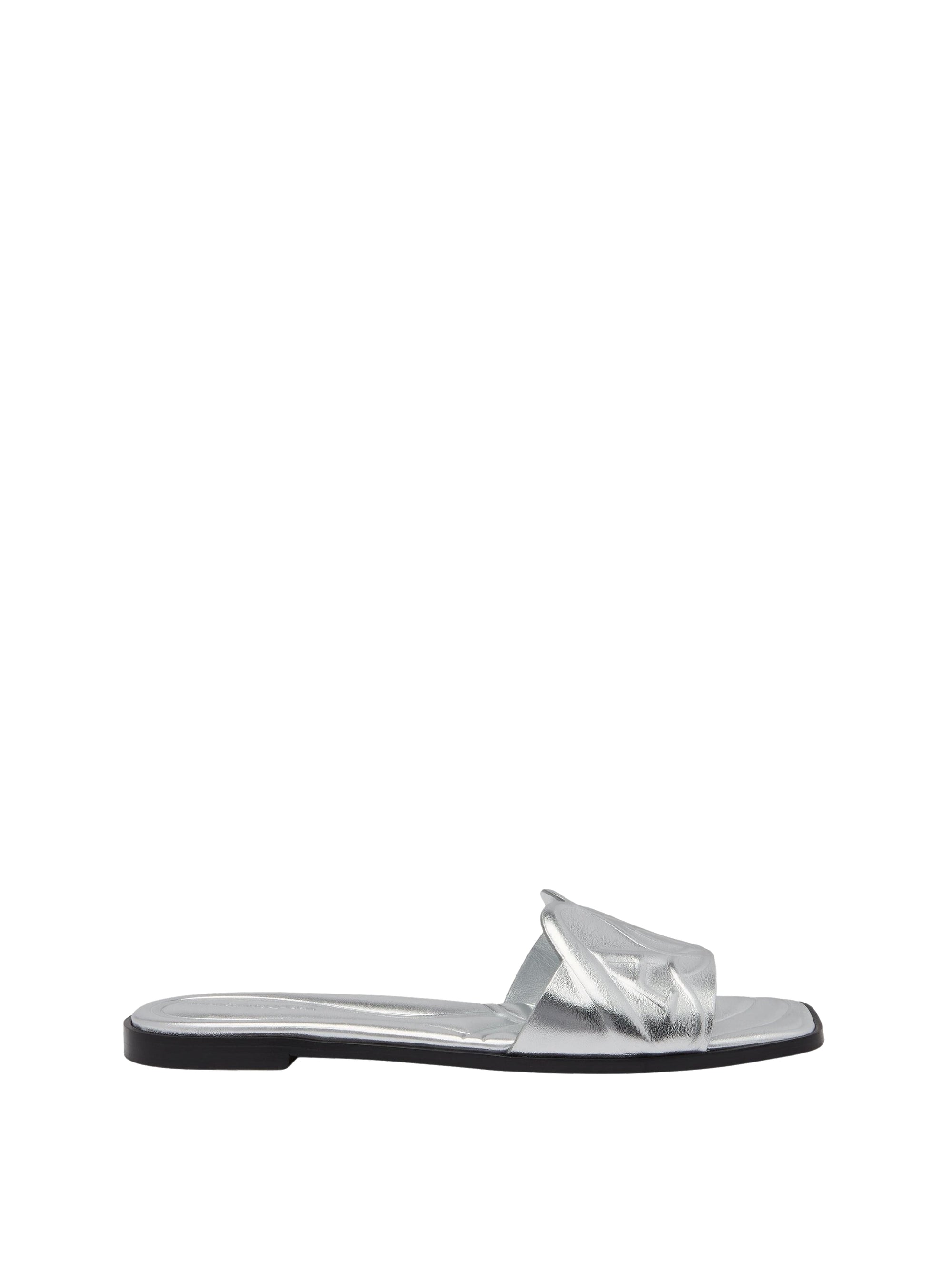 The Seal flat mules with a 50 print, in leather - Silver