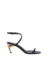 Sandales à talons avec logo 65 en cuir - Black Silver Gold