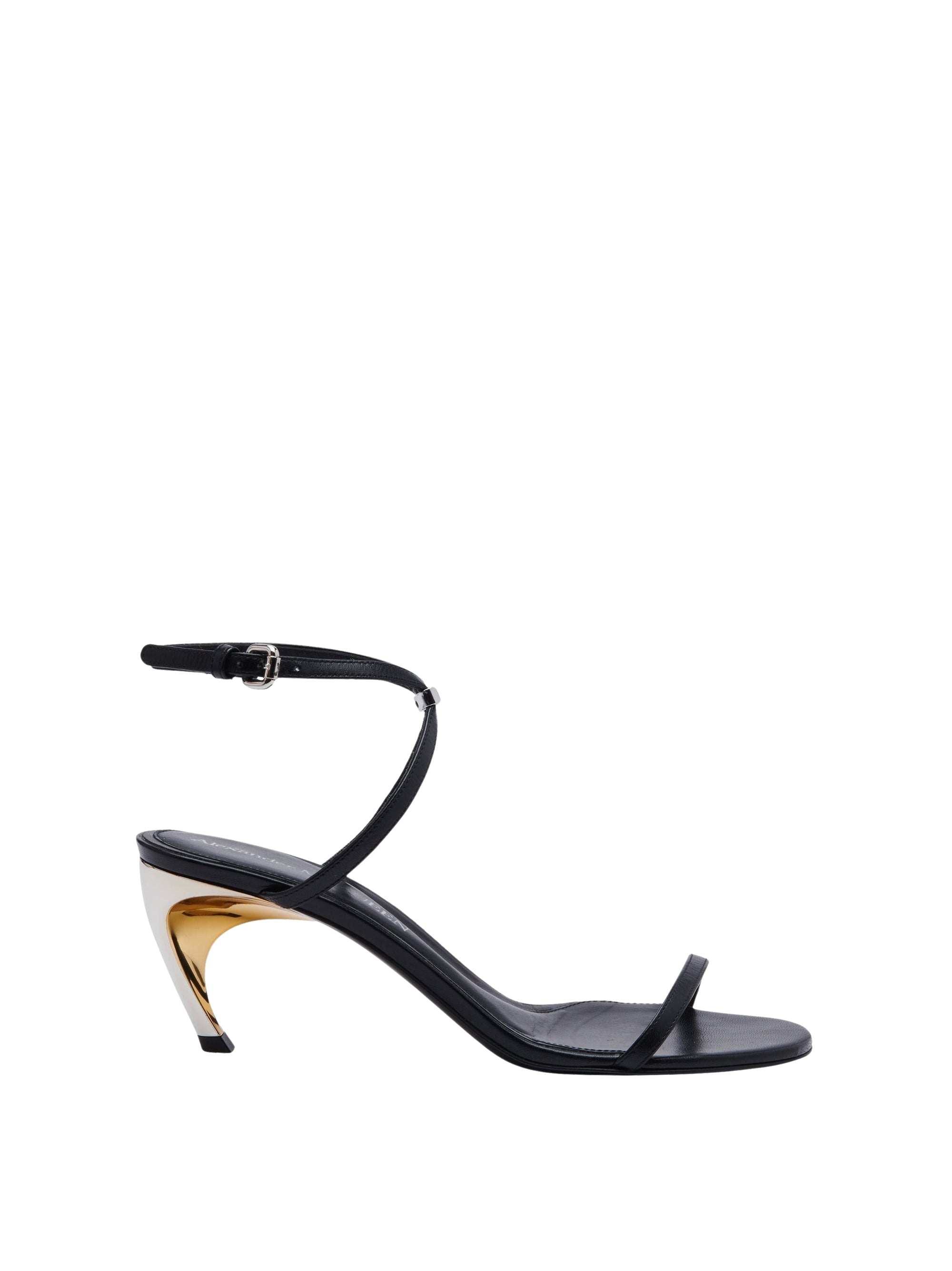 Sandales à talons avec logo 65 en cuir - Black Silver Gold