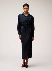 NAVY POPELINE COTTON STRETCH DRESS