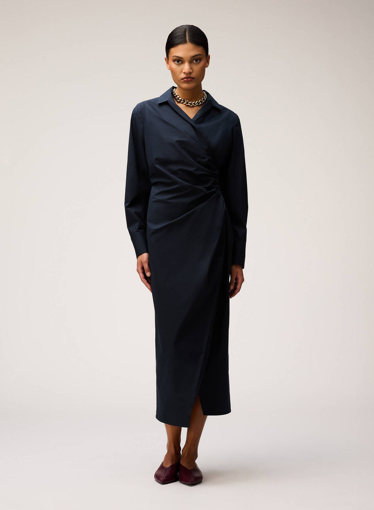 NAVY POPELINE COTTON STRETCH DRESS