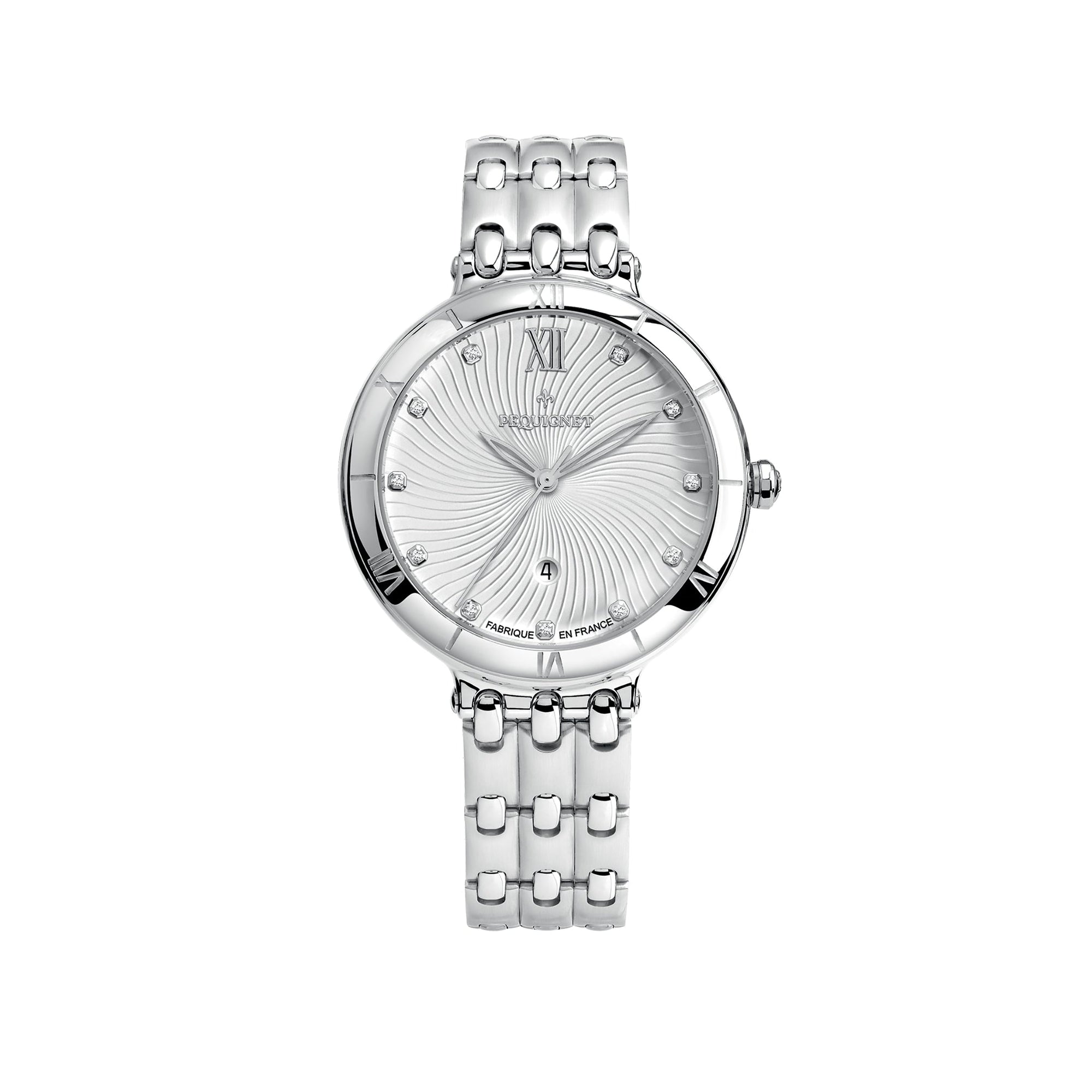 Moorea steel watch set with diamonds 36 mm - White & Stamped decoration